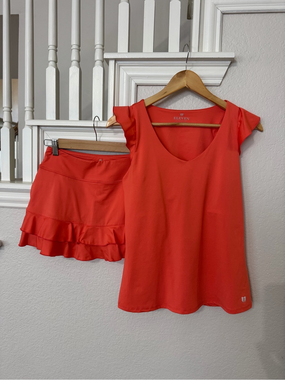 EleVen by Venus Williams Women's Scoop Neck Ruffle Sleeve Top and Skirt